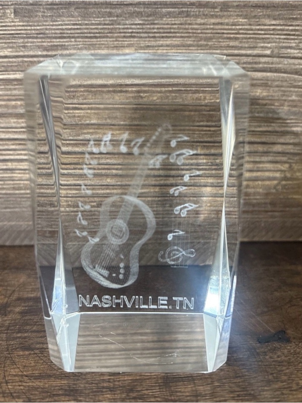 Nashville TN Etched Crystal Guitar Paperweight- Clear